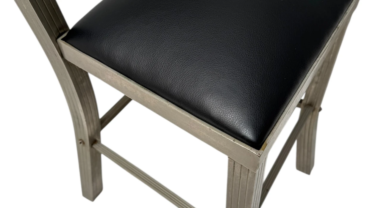 Two French Art Deco Side Chairs with Black Leather Seats, 1930s